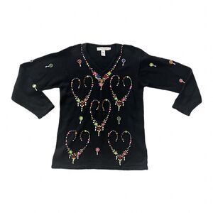 ARRIVISTE Vintage Multi Colored HEART SHAPE Gemstone Embellished Sweater Size M